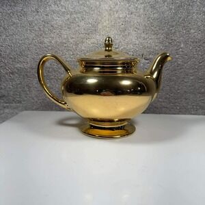 Homer Laughlin Teapot Gold Eggshell Nautilus Vintage 1946 Mid Century USA L46N5